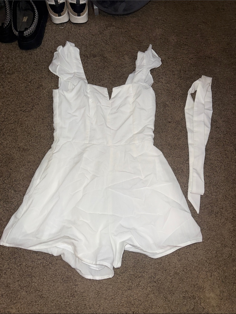 Francesca's Collections White Ruffle Strap Romper